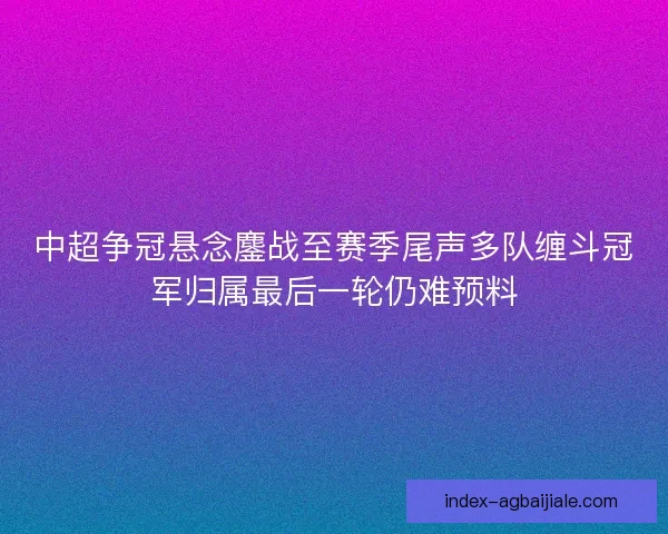 中超争冠悬念鏖战至赛季尾声多队缠斗冠军归属最后一轮仍难预料